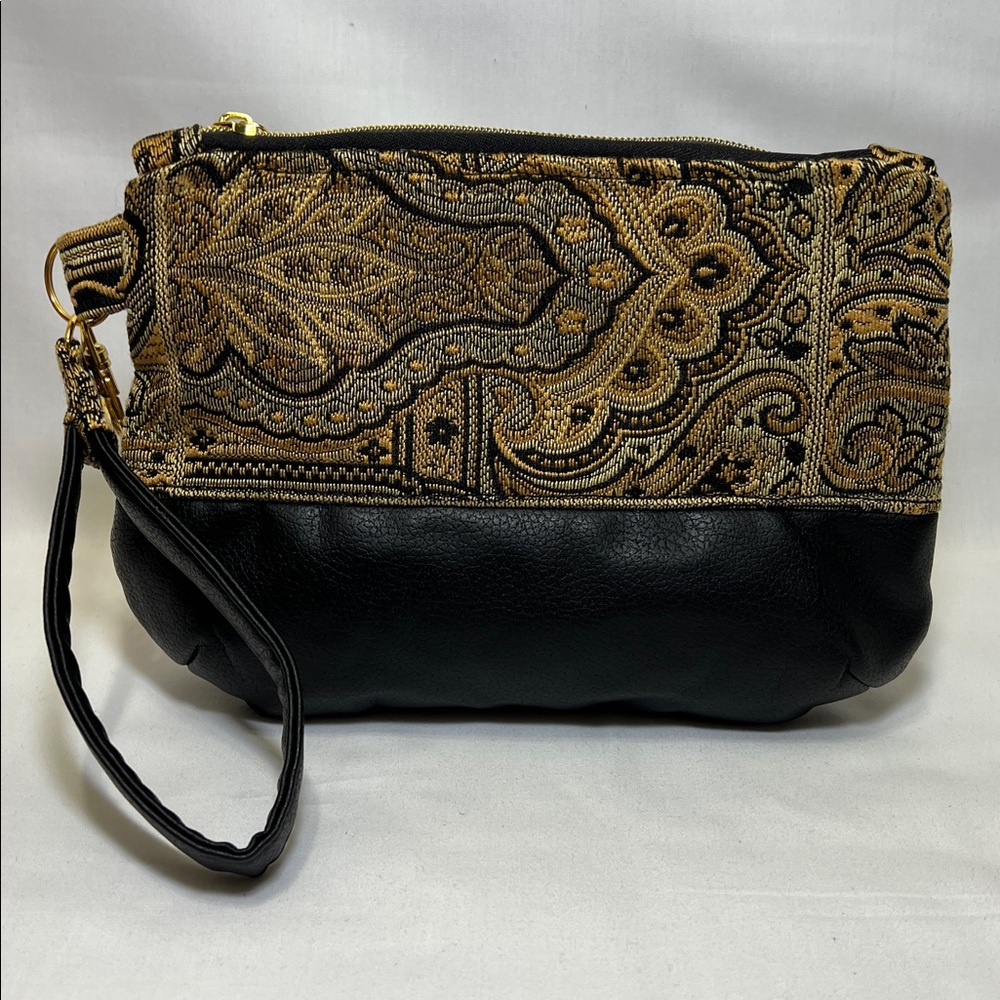 Handmade Black and Gold Patterned Wristlet